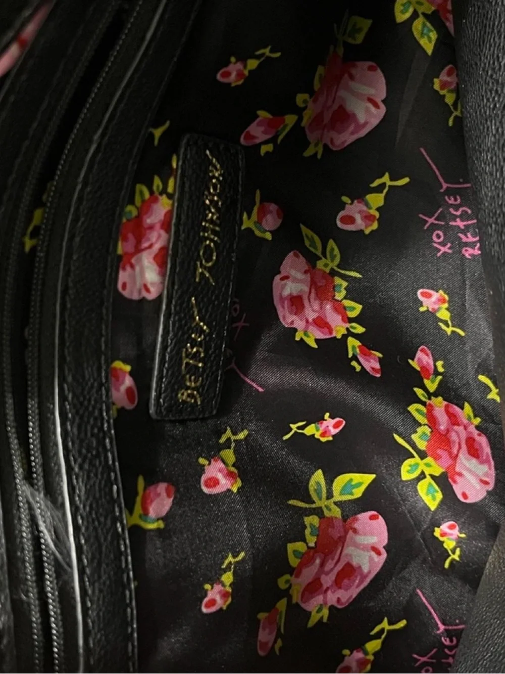 Betsey Johnson Quilted Satchel with Black Trim and Striped Sides